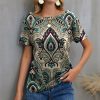 Women * | Cheapest Izuria Turquoise & Khaki Geometric Boatneck Tee Women