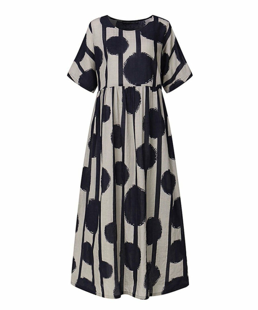 Womens Plus * | Best Sale Izuria Navy & White Polka Dot Stripe Empire-Waist Maxi Dress Plus