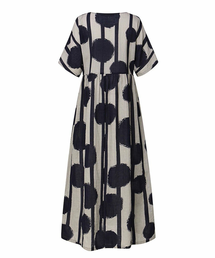 Womens Plus * | Best Sale Izuria Navy & White Polka Dot Stripe Empire-Waist Maxi Dress Plus