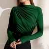 Women * | Best Pirce Izuria Dark Green Ruched-Front Long-Sleeve Mock Neck Top Women & Plus