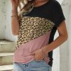 Womens Plus * | Outlet Izuria Pink & Black Leopard Color Block Short-Sleeve Top Plus