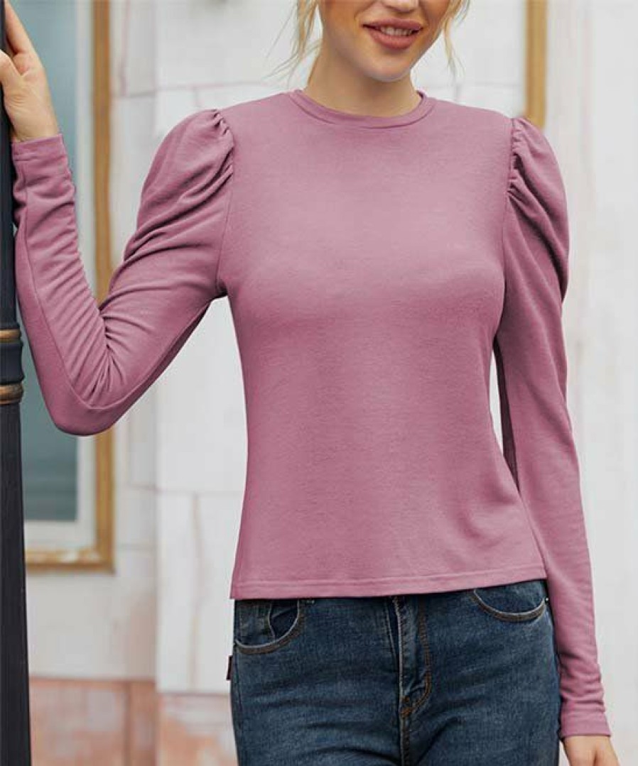 Womens Plus * | Coupon Izuria Pink Puff-Sleeve Top Plus