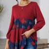 Womens Plus * | Brand New Izuria Red & Blue Maple Leaf Tiered Tunic Plus