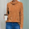 Women * | Brand New Izuria Orange & Yellow Horse Waffle-Knit Drawstring Cowl Neck Top Women