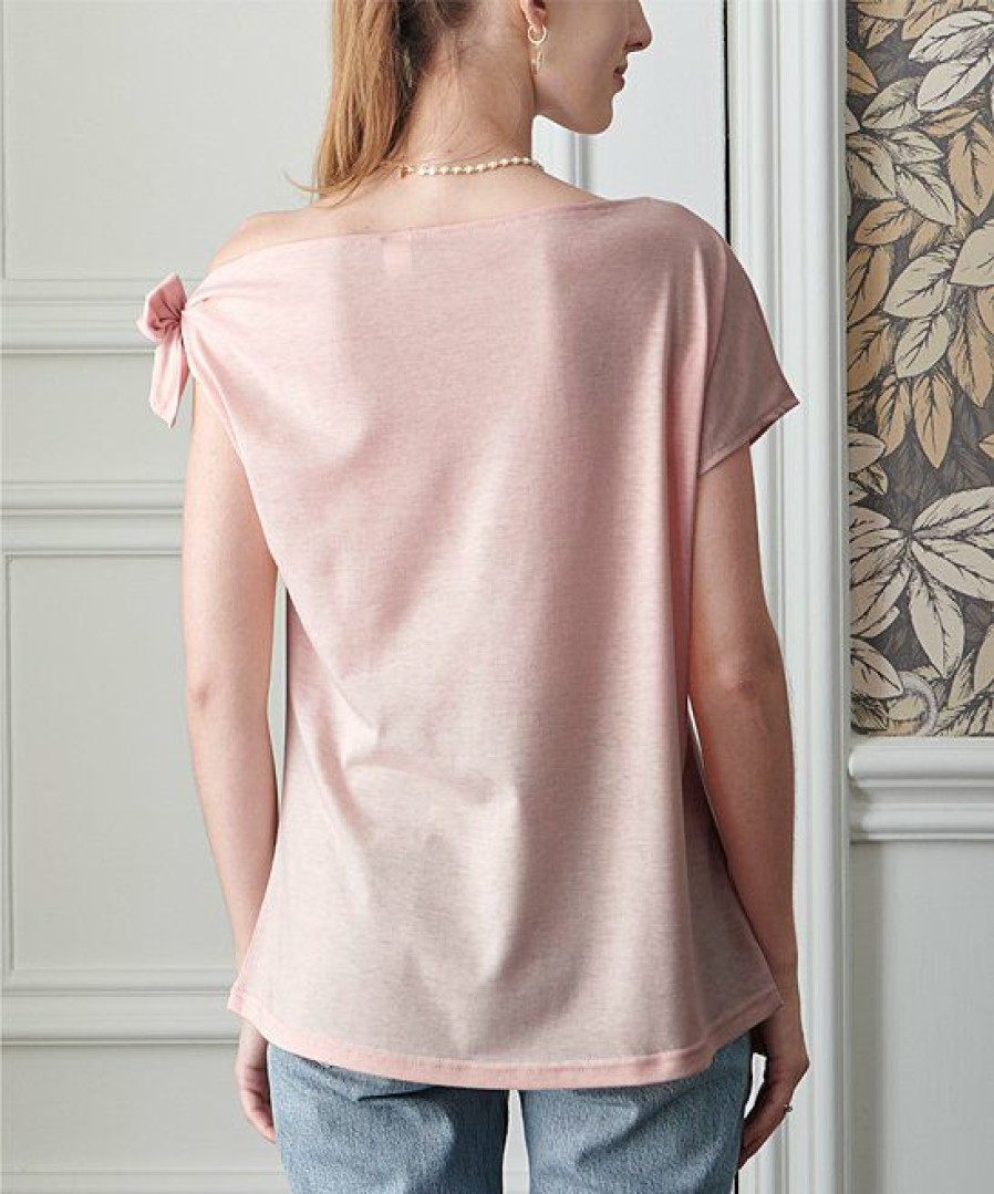 Women * | Best Pirce Izuria Pink Tie-Shoulder Asymmetrical Tee Plus