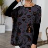 Womens Plus * | Best Reviews Of Izuria Plum & Orange Haunted House Owl Contrast-Sleeve Dolman Tunic Women