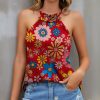 Women * | Best Reviews Of Izuria Red & Blue Floral Ruffle-Accent Halter Tank Women