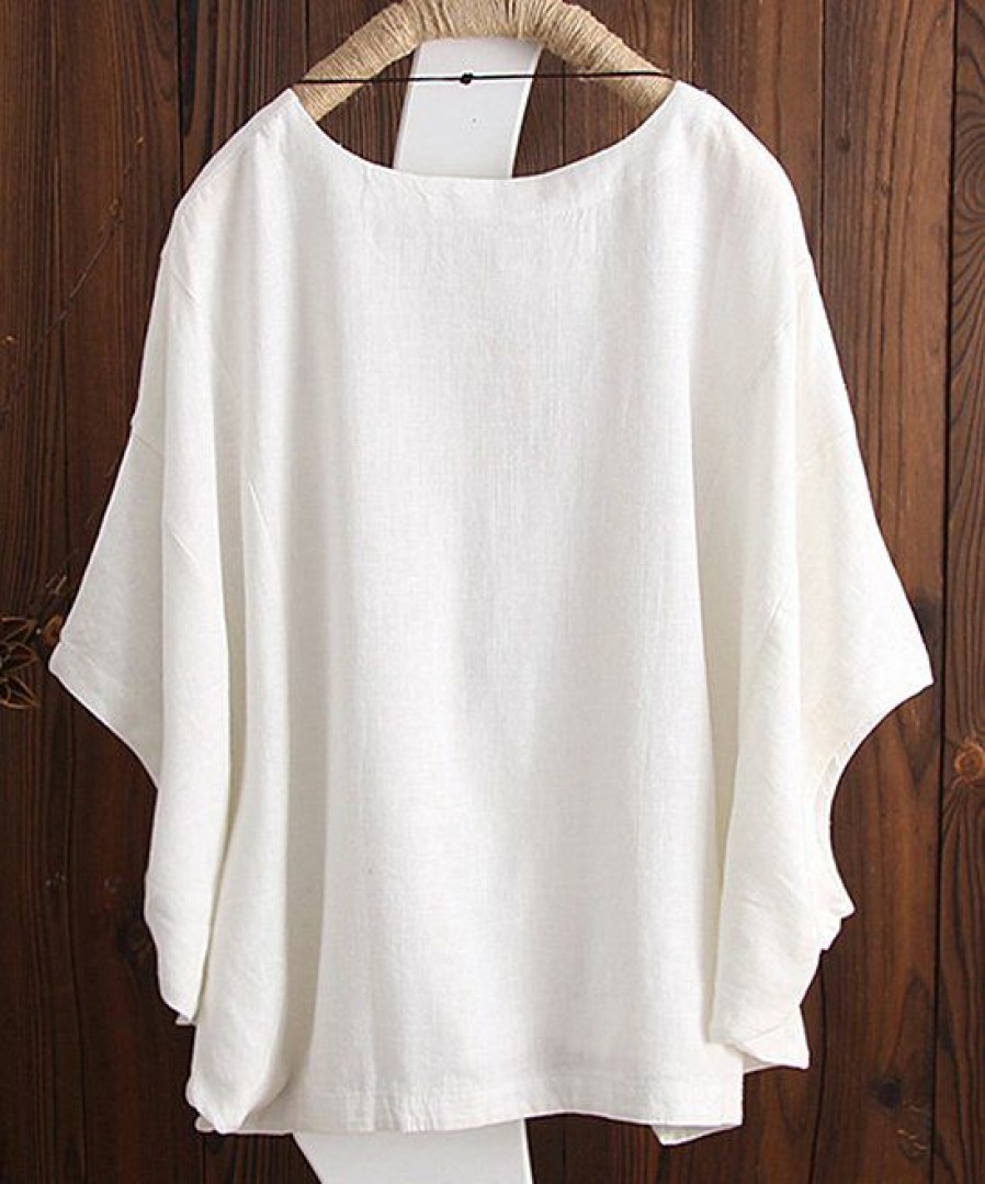 Women * | Best Sale Izuria White Drop-Shoulder Cape-Sleeve Top Women & Plus