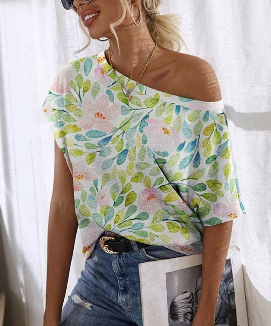 Womens Plus * | Buy Izuria White & Pink Floral Boatneck Short-Sleeve Top Plus