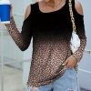 Women * | Flash Sale Izuria Black & Brown Ombre Leopard Scoop Neck Cutout Top