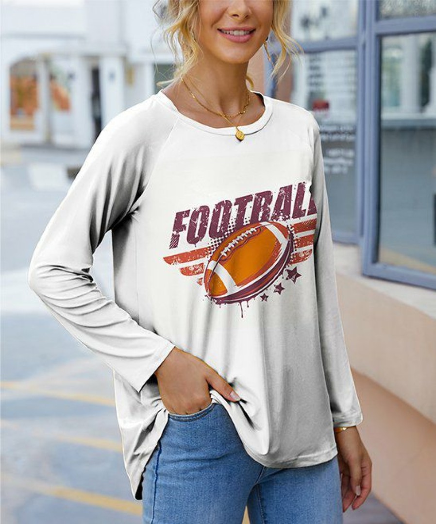 Womens Plus * | Brand New Izuria White & Orange 'Football' Long-Sleeve Raglan Tee Women