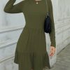 Women * | Best Reviews Of Izuria Army Green Tiered-Ruffle Long-Sleeve Dress Women