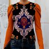 Women * | Flash Sale Izuria Black & Orange Damask Crewneck Puff-Sleeve Top Women