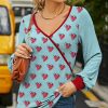 Womens Plus * | Best Pirce Izuria Blue & Red Heart Bishop-Sleeve Surplice Top Women