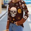 Womens Plus * | Wholesale Izuria Wine & Brown Skull Floral Raglan Contrast-Cuff Long-Sleeve Top Women