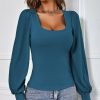 Women * | Flash Sale Izuria Blue Bishop-Sleeve Square Neck Top Women