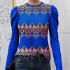 Womens Plus * | Buy Izuria Blue & Orange Geometric Mutton-Sleeve Crewneck Top Women