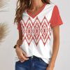 Womens Plus * | New Izuria White & Orange Red Geometric Short-Sleeve V-Neck Top Plus