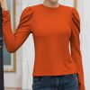 Women * | Budget Izuria Orange Puff-Sleeve Top Plus