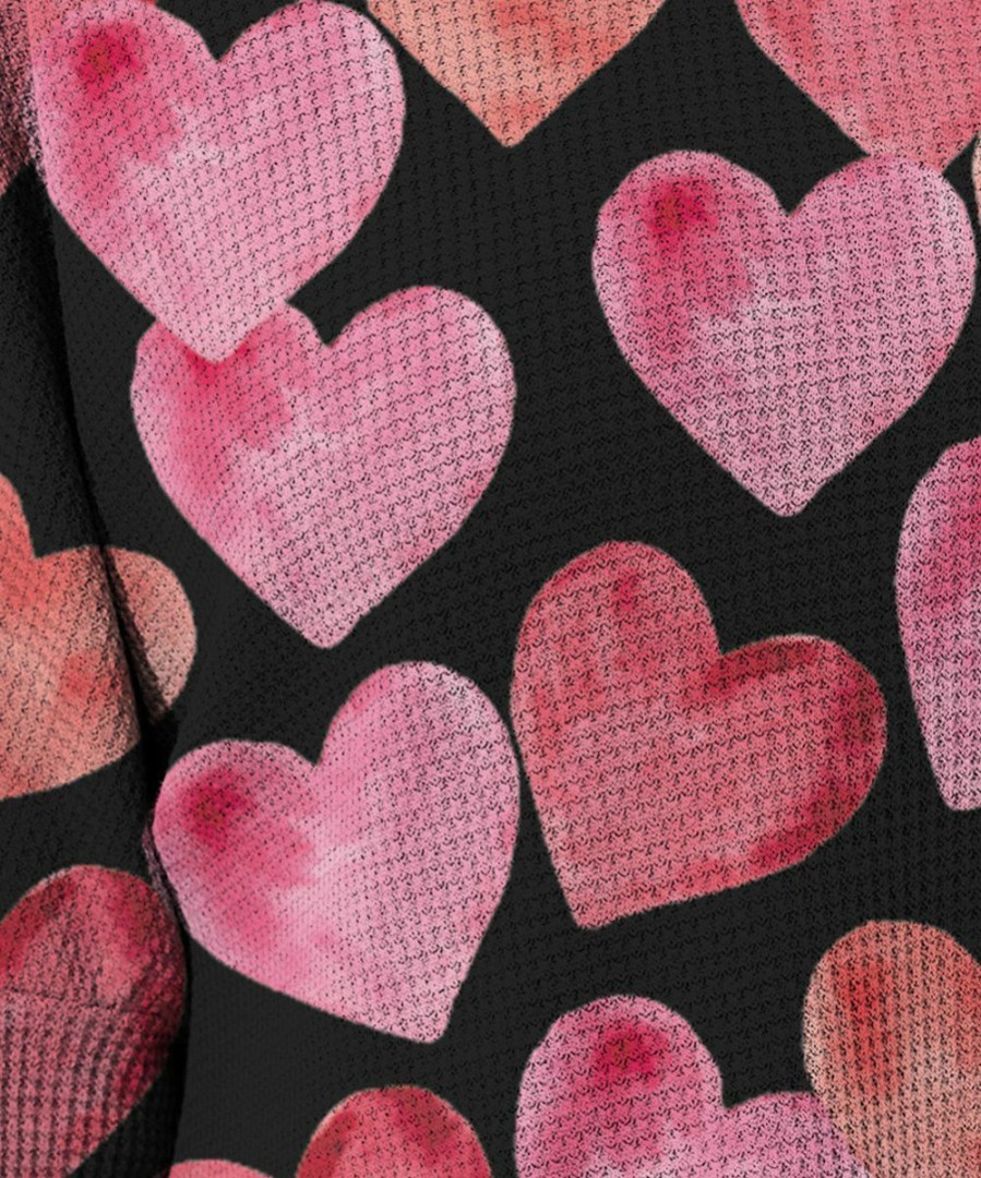 Women * | Wholesale Izuria Black & Fuchsia Heart Waffle-Knit Balloon-Sleeve Tunic Plus