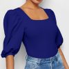 Women * | Flash Sale Izuria Royal Blue Puff-Sleeve Square Neck Top Women & Plus