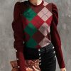 Women * | Hot Sale Izuria Red & Pink Geometric Button-Accent Puff-Sleeve Top Women