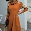 Women * | Flash Sale Izuria Orange & Khaki Plaid Waffle-Knit Cowl Neck A-Line Dress Women