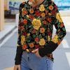 Women * | Top 10 Izuria Black & Yellow Floral Long-Sleeve Curved-Hem Crewneck Top Women & Plus