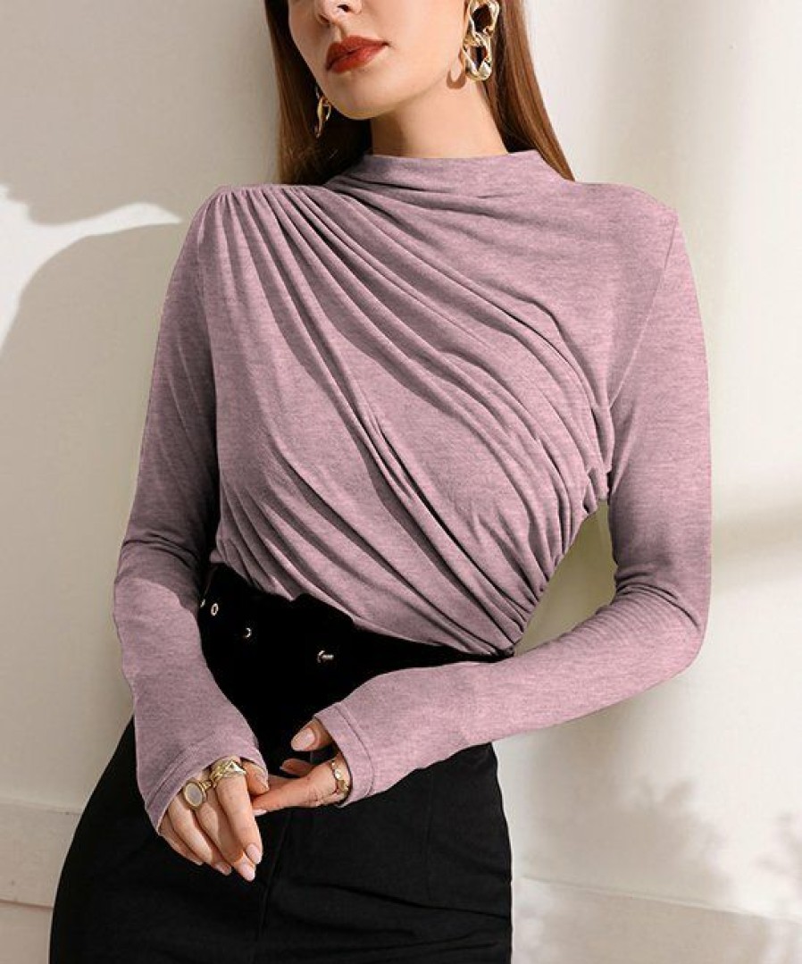 Women * | Hot Sale Izuria Pink Heather Ruched-Front Long-Sleeve Top Women