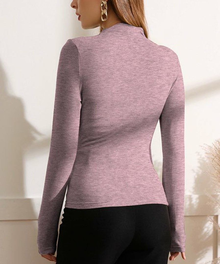 Women * | Hot Sale Izuria Pink Heather Ruched-Front Long-Sleeve Top Women