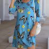 Womens Plus * | Brand New Izuria Blue & Black Butterfly Floral Three-Quarter Sleeve Shift Dress Women & Plus