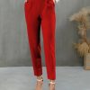 Women * | Buy Izuria Red Pleated Elastic-Waist Pocket Crop Pants Women