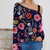 Womens Plus * | Coupon Izuria Navy & Pink Floral Skeleton One-Shoulder Lantern-Sleeve Tunic Women