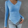 Womens Plus * | Coupon Izuria Sky Blue Side-Ruched Triangle-Hem V-Neck Top Plus