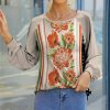 Womens Plus * | Deals Izuria Apricot & Orange Floral Bishop-Sleeve Raglan Top Plus