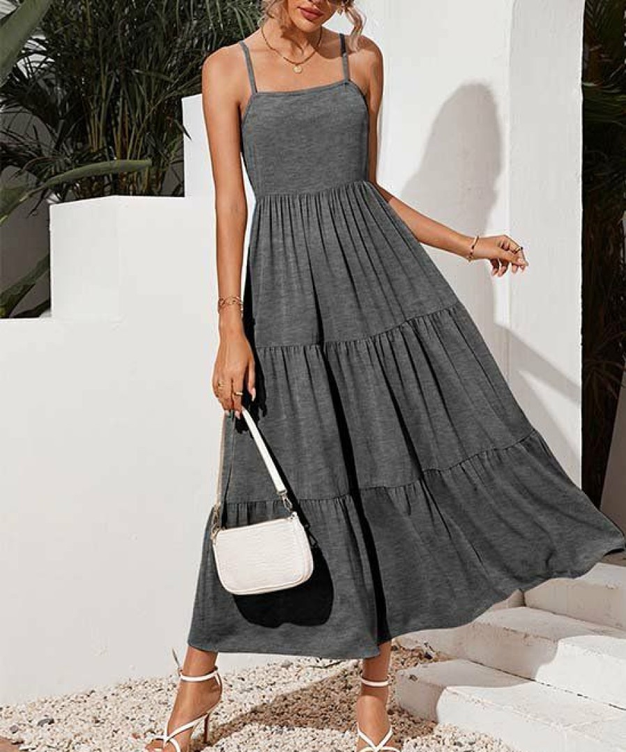 Womens Plus * | Coupon Izuria Charcoal Tiered Sleeveless Midi Dress Plus