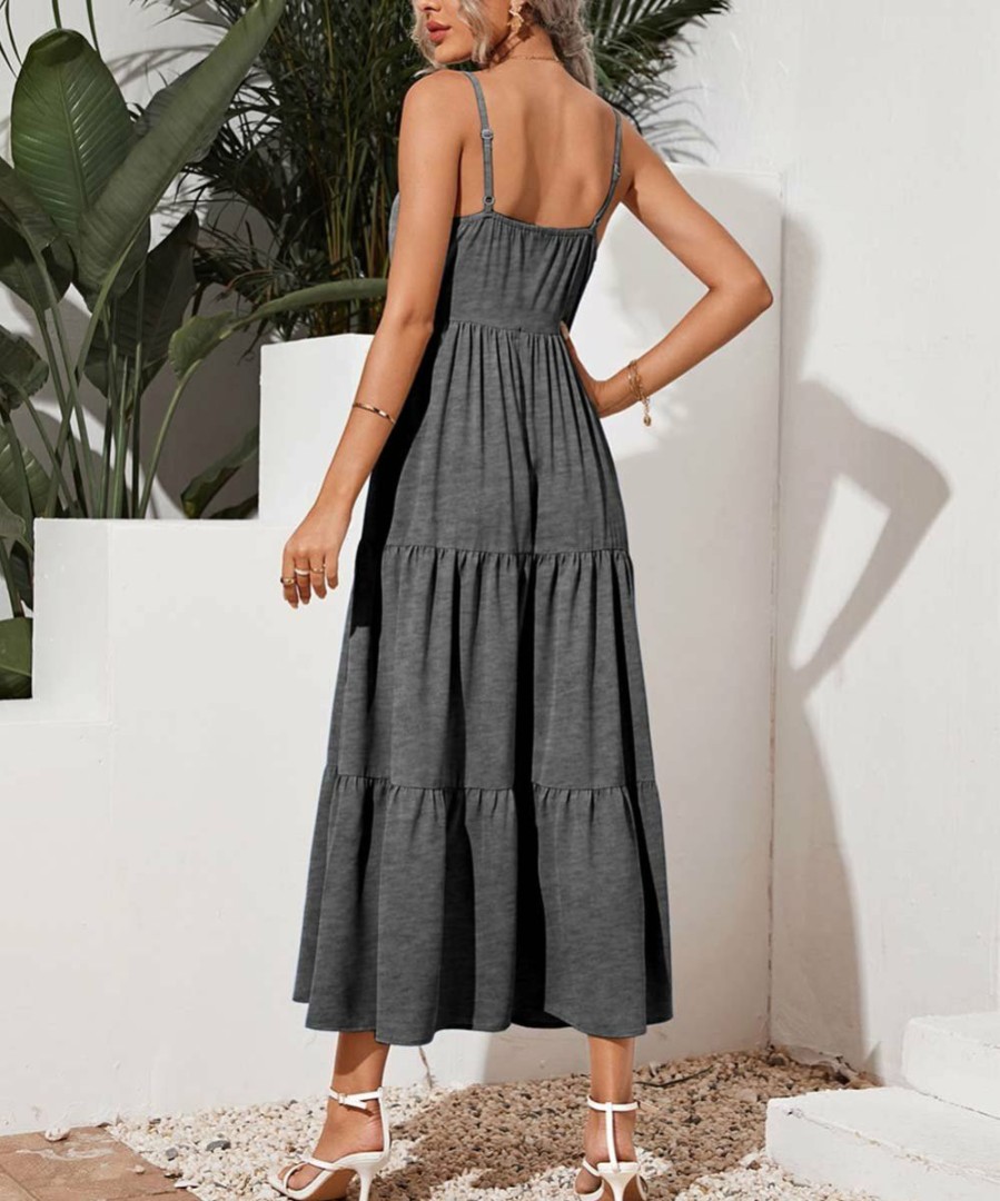 Womens Plus * | Coupon Izuria Charcoal Tiered Sleeveless Midi Dress Plus