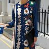 Women * | Coupon Izuria Blue & White Floral Long-Sleeve Shift Dress Plus