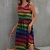 Women * | Cheap Izuria Black Rainbow Stripe Sleeveless Empire-Waist Dress Women & Plus