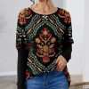 Women * | Best Deal Izuria Black & Red Classic Floral Contrast Bishop-Sleeve Tunic Plus