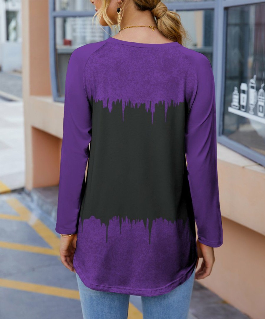 Womens Plus * | Cheapest Izuria Purple & Black Jack-O'-Lantern Crewneck Raglan Top Women & Plus