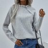 Women * | Coupon Izuria Gray Ruffle-Neck Button-Accent Long-Sleeve Sweater Women