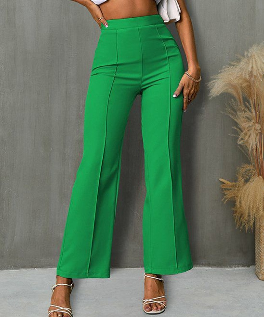 Women * | Hot Sale Izuria Green Elastic-Waist Straight-Leg Pants Women & Plus