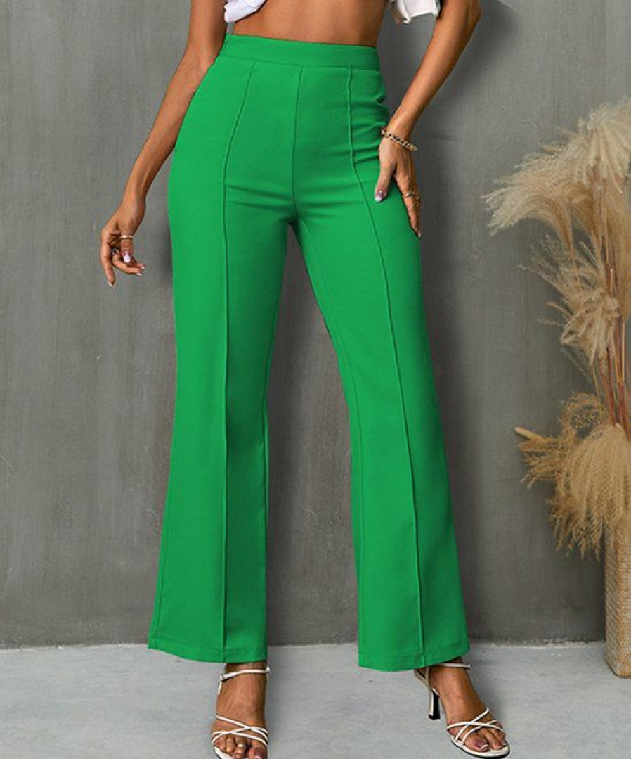 Women * | Hot Sale Izuria Green Elastic-Waist Straight-Leg Pants Women & Plus