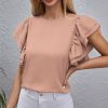 Womens Plus * | Best Sale Izuria Pink Ruffle Flutter-Sleeve Crewneck Top Women