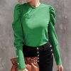 Womens Plus * | Coupon Izuria Green Button-Accent Puff-Sleeve Top Women