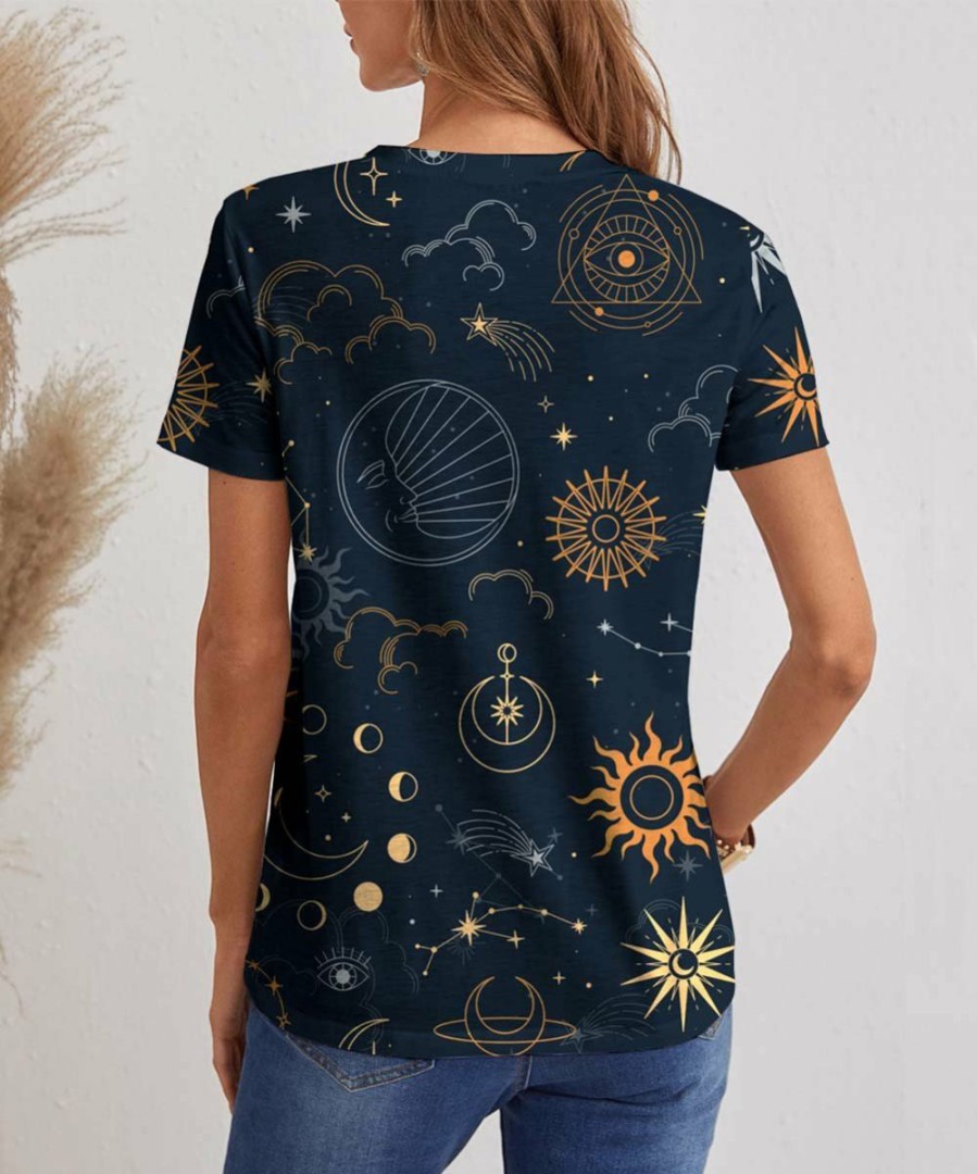 Womens Plus * | New Izuria Navy Sun Moon Short-Sleeve V-Neck Top Women