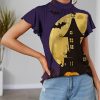 Womens Plus * | Budget Izuria Purple & Yellow Haunted House Mock Neck Flutter-Sleeve Top Women & Plus