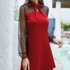 Womens Plus * | Coupon Izuria Red Sheer-Sleeve Bow-Tie A-Line Dress Women