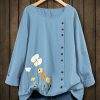 Womens Plus * | Buy Izuria Sky Blue Floral Side-Button Long-Sleeve Top Women